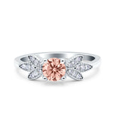 Art Deco Wedding Bridal Ring Leaf Dainty Round Simulated Cubic Zirconia 925 Sterling Silver