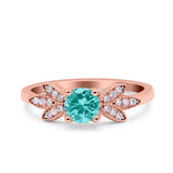 Art Deco Wedding Bridal Ring Leaf Dainty Round Simulated Cubic Zirconia 925 Sterling Silver