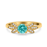 Art Deco Wedding Bridal Ring Leaf Dainty Round Simulated Cubic Zirconia 925 Sterling Silver