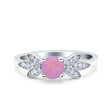 Art Deco Wedding Bridal Ring Leaf Dainty Round Simulated Cubic Zirconia 925 Sterling Silver