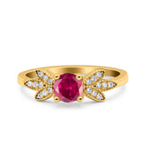 Art Deco Wedding Bridal Ring Leaf Dainty Round Simulated Cubic Zirconia 925 Sterling Silver