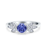 Art Deco Wedding Bridal Ring Leaf Dainty Round Simulated Cubic Zirconia 925 Sterling Silver