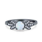 Art Deco Wedding Bridal Ring Leaf Dainty Round Simulated Cubic Zirconia 925 Sterling Silver