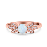 Art Deco Wedding Bridal Ring Leaf Dainty Round Simulated Cubic Zirconia 925 Sterling Silver