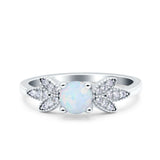 Art Deco Wedding Bridal Ring Leaf Dainty Round Simulated Cubic Zirconia 925 Sterling Silver