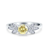 Art Deco Wedding Bridal Ring Leaf Dainty Round Simulated Cubic Zirconia 925 Sterling Silver