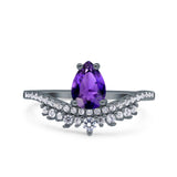 Art Deco Solitaire Accent Pear Wedding Engagement Bridal Ring Band Round Simulated Cubic Zirconia 925 Sterling Silver