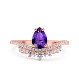 Art Deco Solitaire Accent Pear Wedding Engagement Bridal Ring Band Round Simulated Cubic Zirconia 925 Sterling Silver