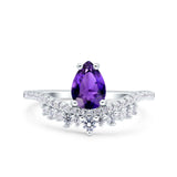 Art Deco Solitaire Accent Pear Wedding Engagement Bridal Ring Band Round Simulated Cubic Zirconia 925 Sterling Silver