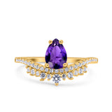 Art Deco Solitaire Accent Pear Wedding Engagement Bridal Ring Band Round Simulated Cubic Zirconia 925 Sterling Silver