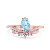 Art Deco Solitaire Accent Pear Wedding Engagement Bridal Ring Band Round Simulated Cubic Zirconia 925 Sterling Silver