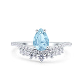 Art Deco Solitaire Accent Pear Wedding Engagement Bridal Ring Band Round Simulated Cubic Zirconia 925 Sterling Silver