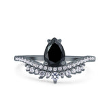 Art Deco Solitaire Accent Pear Wedding Engagement Bridal Ring Band Round Simulated Cubic Zirconia 925 Sterling Silver