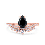 Art Deco Solitaire Accent Pear Wedding Engagement Bridal Ring Band Round Simulated Cubic Zirconia 925 Sterling Silver