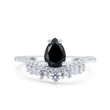 Art Deco Solitaire Accent Pear Wedding Engagement Bridal Ring Band Round Simulated Cubic Zirconia 925 Sterling Silver