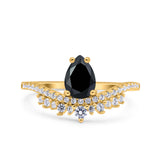 Art Deco Solitaire Accent Pear Wedding Engagement Bridal Ring Band Round Simulated Cubic Zirconia 925 Sterling Silver