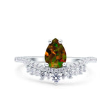 Art Deco Solitaire Accent Pear Wedding Engagement Bridal Ring Band Round Simulated Cubic Zirconia 925 Sterling Silver