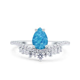 Art Deco Solitaire Accent Pear Wedding Engagement Bridal Ring Band Round Simulated Cubic Zirconia 925 Sterling Silver