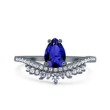 Art Deco Solitaire Accent Pear Wedding Engagement Bridal Ring Band Round Simulated Cubic Zirconia 925 Sterling Silver