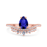 Art Deco Solitaire Accent Pear Wedding Engagement Bridal Ring Band Round Simulated Cubic Zirconia 925 Sterling Silver