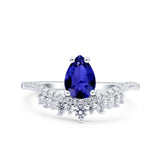 Art Deco Solitaire Accent Pear Wedding Engagement Bridal Ring Band Round Simulated Cubic Zirconia 925 Sterling Silver