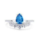 Art Deco Solitaire Accent Pear Wedding Engagement Bridal Ring Band Round Simulated Cubic Zirconia 925 Sterling Silver
