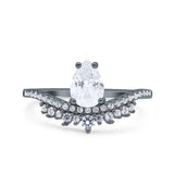 Art Deco Solitaire Accent Pear Wedding Engagement Bridal Ring Band Round Simulated Cubic Zirconia 925 Sterling Silver