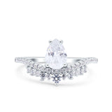 Art Deco Solitaire Accent Pear Wedding Engagement Bridal Ring Band Round Simulated Cubic Zirconia 925 Sterling Silver