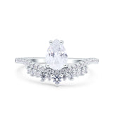 Art Deco Solitaire Accent Pear Wedding Engagement Bridal Ring Band Round Simulated Cubic Zirconia 925 Sterling Silver