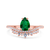 Art Deco Solitaire Accent Pear Wedding Engagement Bridal Ring Band Round Simulated Cubic Zirconia 925 Sterling Silver