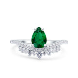 Art Deco Solitaire Accent Pear Wedding Engagement Bridal Ring Band Round Simulated Cubic Zirconia 925 Sterling Silver