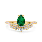 Art Deco Solitaire Accent Pear Wedding Engagement Bridal Ring Band Round Simulated Cubic Zirconia 925 Sterling Silver