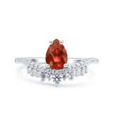 Art Deco Solitaire Accent Pear Wedding Engagement Bridal Ring Band Round Simulated Cubic Zirconia 925 Sterling Silver