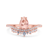Art Deco Solitaire Accent Pear Wedding Engagement Bridal Ring Band Round Simulated Cubic Zirconia 925 Sterling Silver