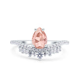 Art Deco Solitaire Accent Pear Wedding Engagement Bridal Ring Band Round Simulated Cubic Zirconia 925 Sterling Silver