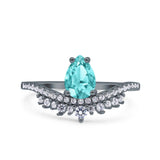 Art Deco Solitaire Accent Pear Wedding Engagement Bridal Ring Band Round Simulated Cubic Zirconia 925 Sterling Silver
