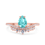 Art Deco Solitaire Accent Pear Wedding Engagement Bridal Ring Band Round Simulated Cubic Zirconia 925 Sterling Silver