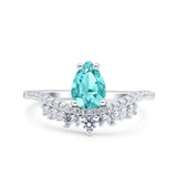 Art Deco Solitaire Accent Pear Wedding Engagement Bridal Ring Band Round Simulated Cubic Zirconia 925 Sterling Silver