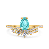 Art Deco Solitaire Accent Pear Wedding Engagement Bridal Ring Band Round Simulated Cubic Zirconia 925 Sterling Silver