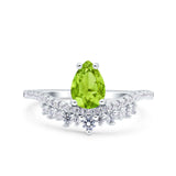 Art Deco Solitaire Accent Pear Wedding Engagement Bridal Ring Band Round Simulated Cubic Zirconia 925 Sterling Silver