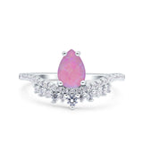 Art Deco Solitaire Accent Pear Wedding Engagement Bridal Ring Band Round Simulated Cubic Zirconia 925 Sterling Silver