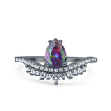 Art Deco Solitaire Accent Pear Wedding Engagement Bridal Ring Band Round Simulated Cubic Zirconia 925 Sterling Silver