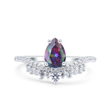 Art Deco Solitaire Accent Pear Wedding Engagement Bridal Ring Band Round Simulated Cubic Zirconia 925 Sterling Silver