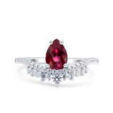 Art Deco Solitaire Accent Pear Wedding Engagement Bridal Ring Band Round Simulated Cubic Zirconia 925 Sterling Silver