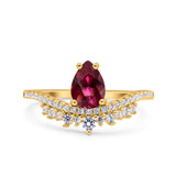 Art Deco Solitaire Accent Pear Wedding Engagement Bridal Ring Band Round Simulated Cubic Zirconia 925 Sterling Silver