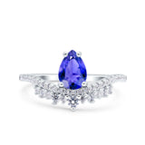 Art Deco Solitaire Accent Pear Wedding Engagement Bridal Ring Band Round Simulated Cubic Zirconia 925 Sterling Silver