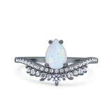 Art Deco Solitaire Accent Pear Wedding Engagement Bridal Ring Band Round Simulated Cubic Zirconia 925 Sterling Silver