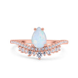 Art Deco Solitaire Accent Pear Wedding Engagement Bridal Ring Band Round Simulated Cubic Zirconia 925 Sterling Silver