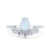 Art Deco Solitaire Accent Pear Wedding Engagement Bridal Ring Band Round Simulated Cubic Zirconia 925 Sterling Silver