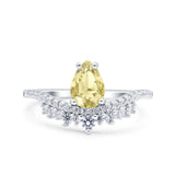 Art Deco Solitaire Accent Pear Wedding Engagement Bridal Ring Band Round Simulated Cubic Zirconia 925 Sterling Silver